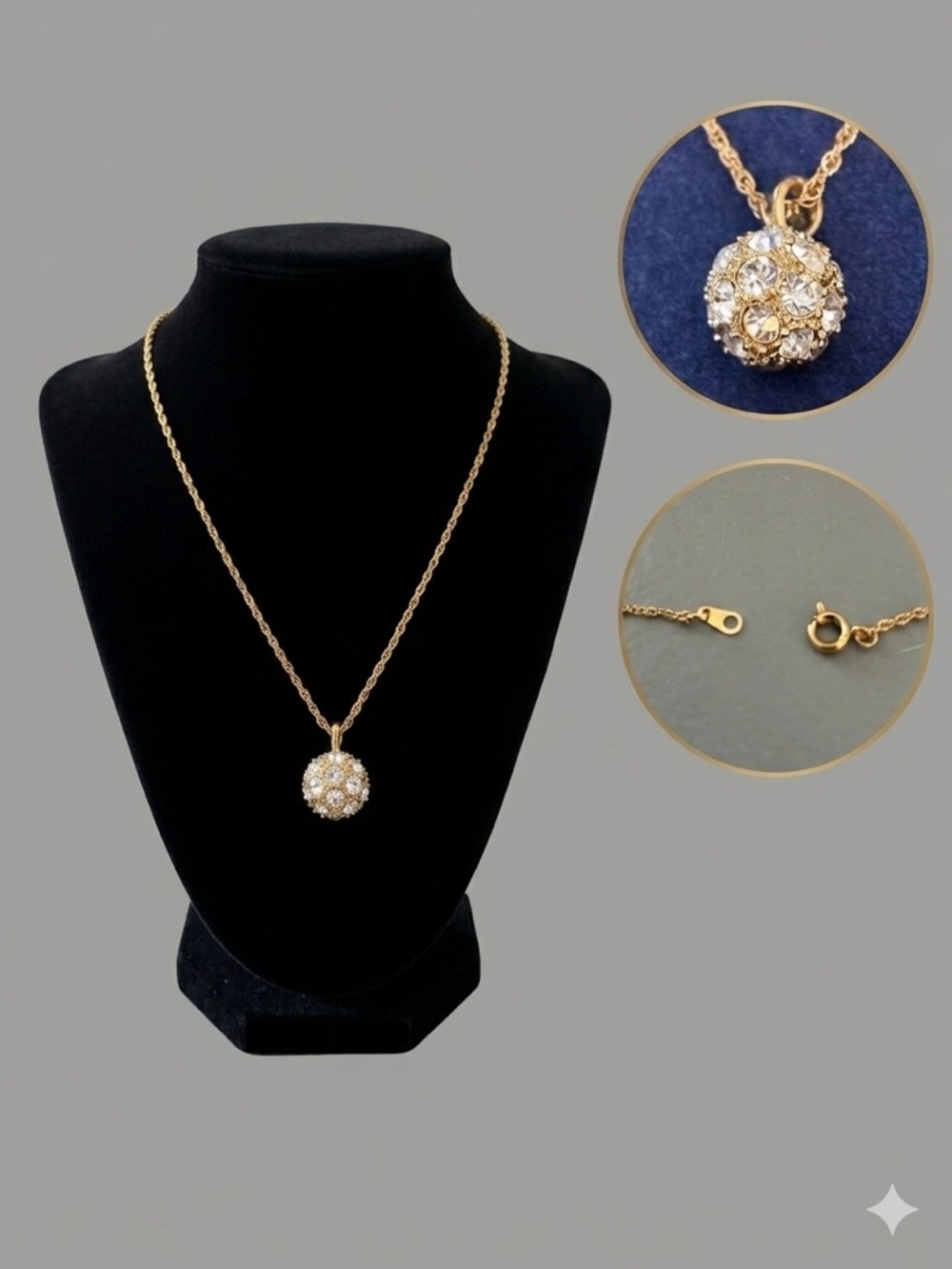 Stunning Gold Pave Crystal Sphere Pendant Necklace